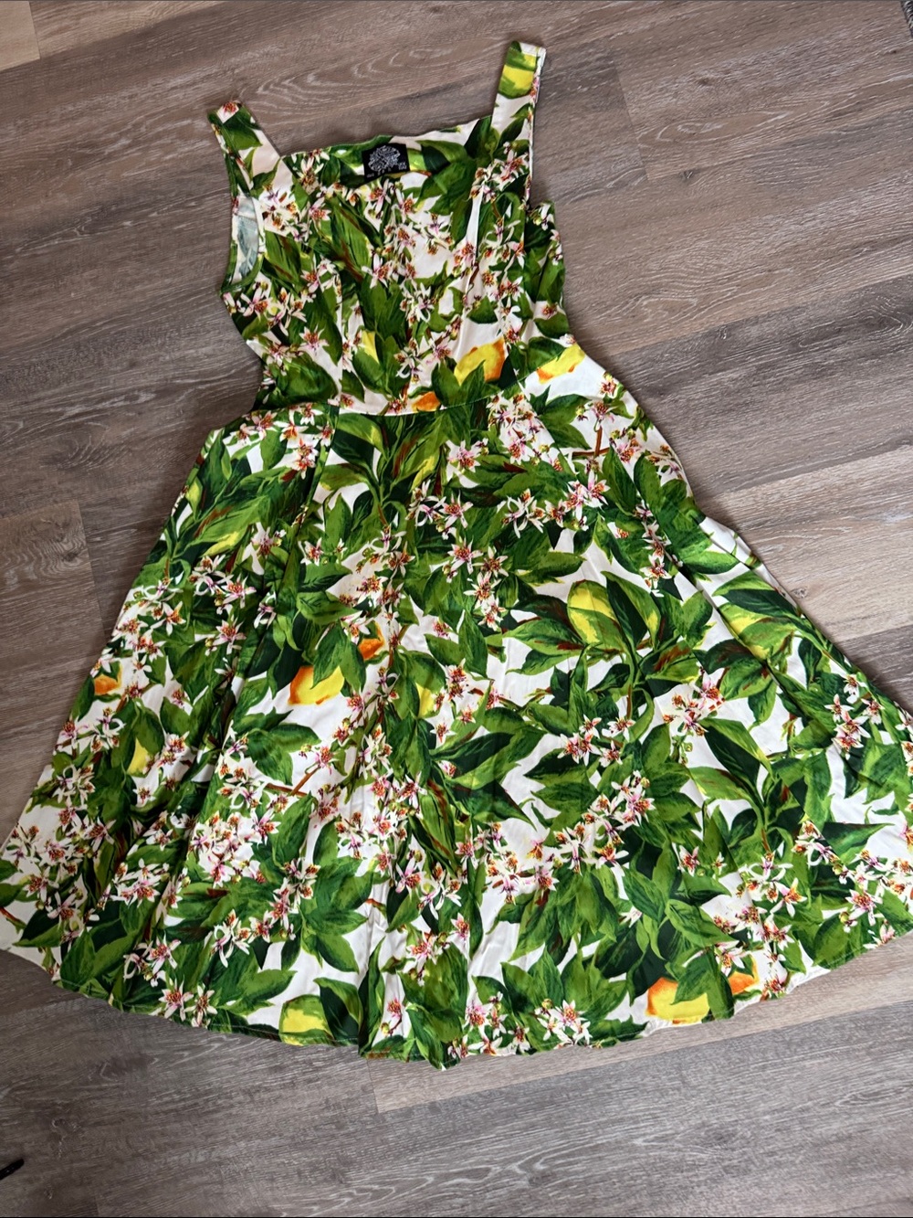 Green Lemon-Print Cotton Sundress